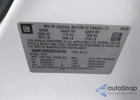 2014 Chevrolet Equinox 1Lt from USA, damaged, VIN 2GNFLFEK9E6343782